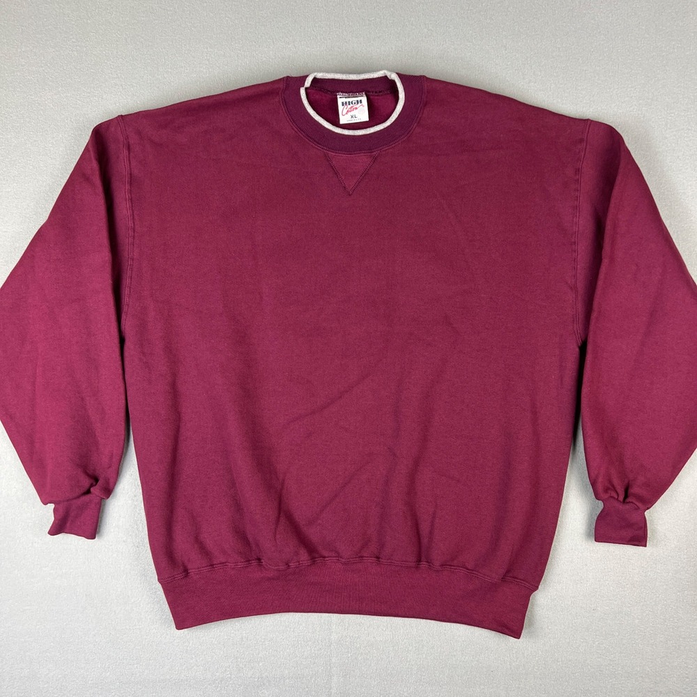 VTG Blank Jerzees Sweatshirt Mens XL Burgundy Pullover 1990s High Cotton USA‎